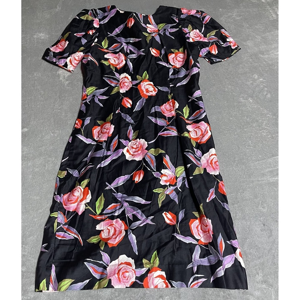 Vintage‎ Sharon Young Dress Womens 8 Black Floral Retro Dark Fairy Whimsigoth
